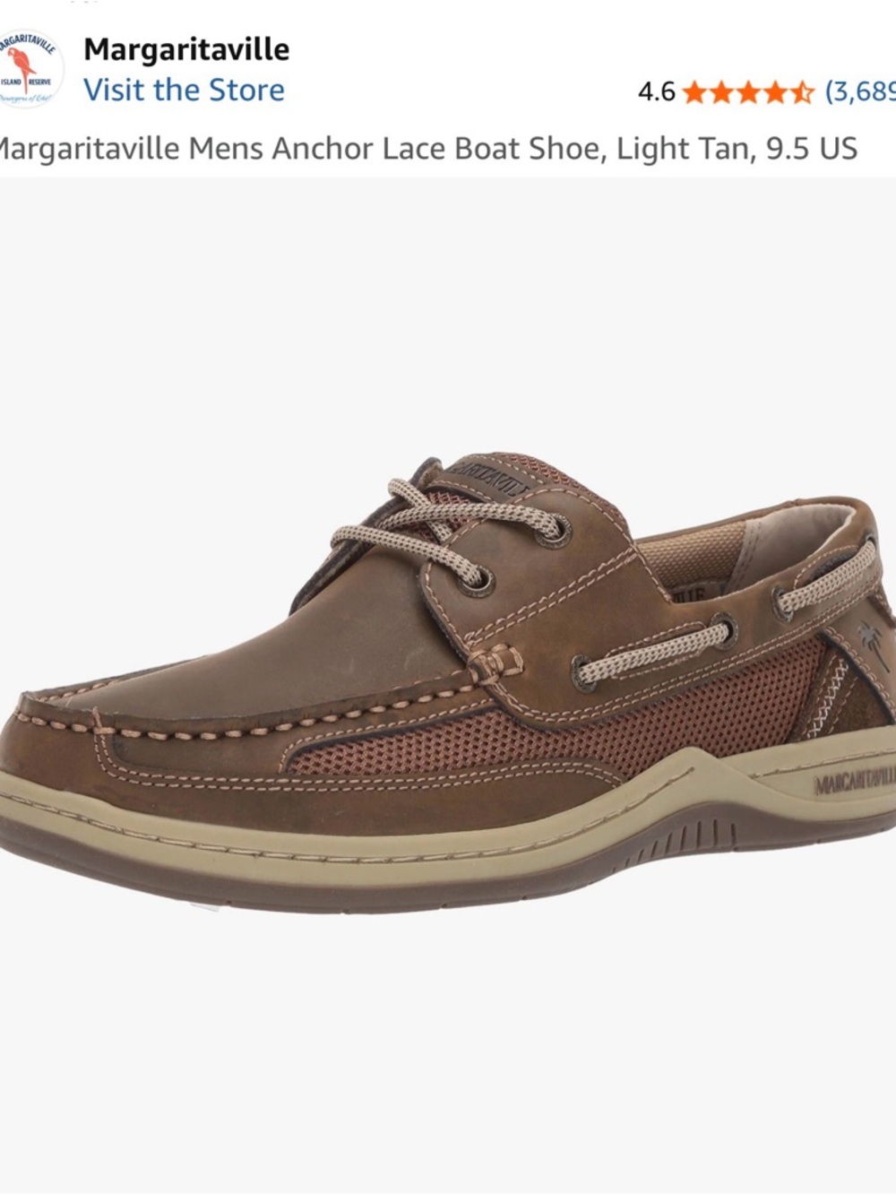 Margaritaville Men’s Brown Leather and Mesh Boat Shoes